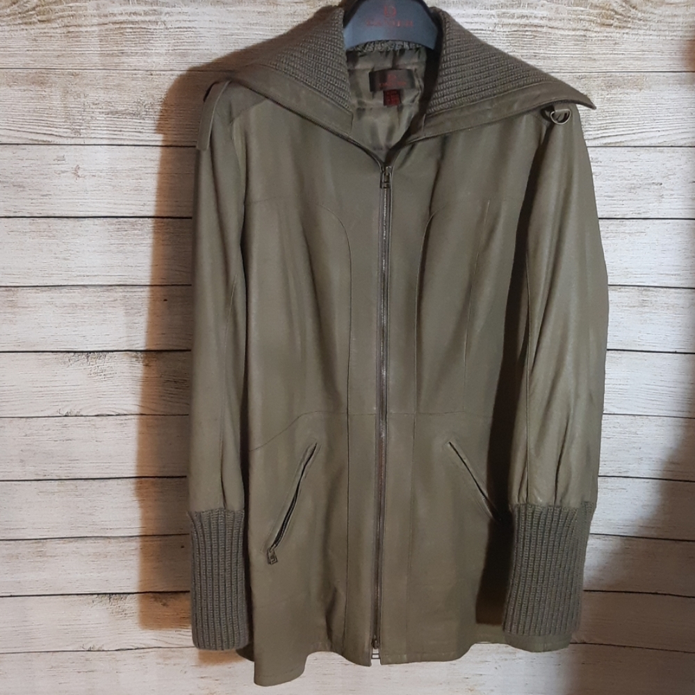 Taupe/Olive Green Leather Jacket 3/4 Length
